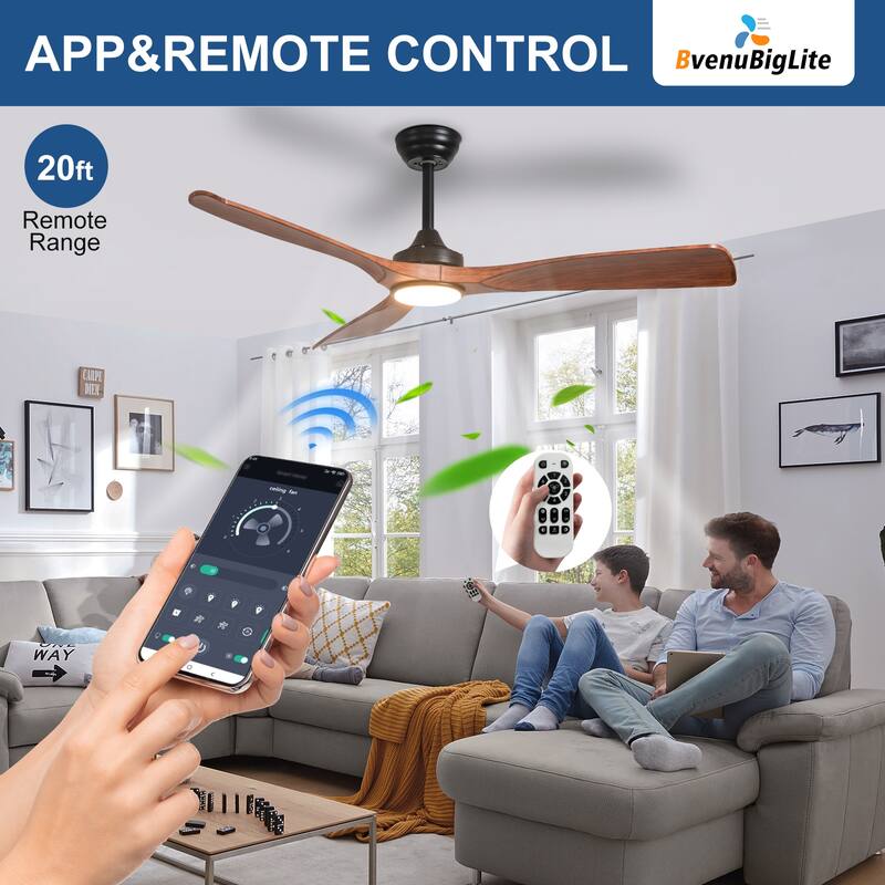 52 in. Indoor/Outdoor Dimmable Ceiling Fan With Light for Patios, Modern Noiseless Ceiling Fan with Remote APP Control