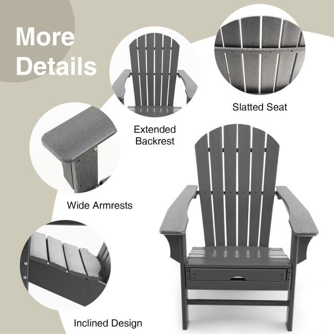 Patio HDPE Adirondack Chair with Retractable Ottoman - 29" x 53" x 37.5" (L x W x H)