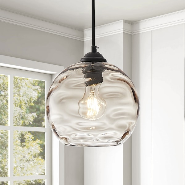 Modern Brown 1 Light Clear Water Ripple Glass Shade Hanging Lamp
