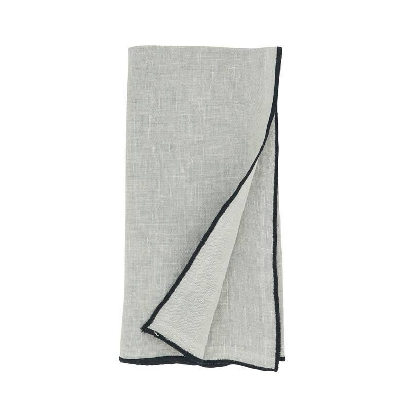 Stonewashed Linen Napkins With Stitched Border Design (Set of 4)