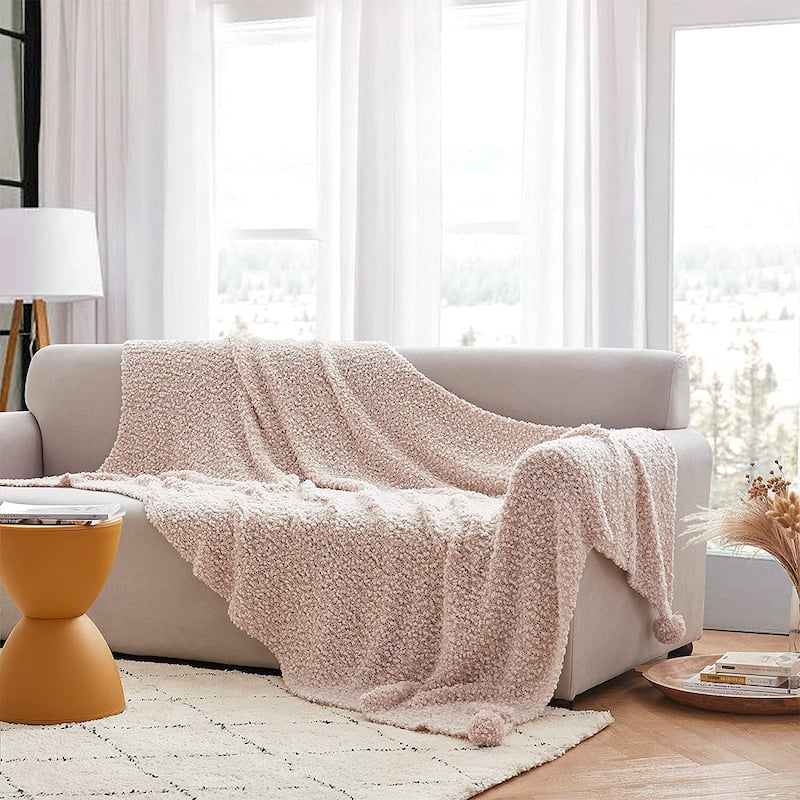 Cozy Potato® Pom Pom Yarn Knit Throw Blanket