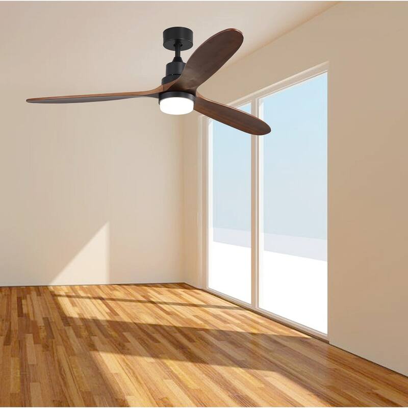 60" Wooden 3-Blade Large Ceiling Fan with Light and Remote Control, Reversible DC Motor - 60 inches