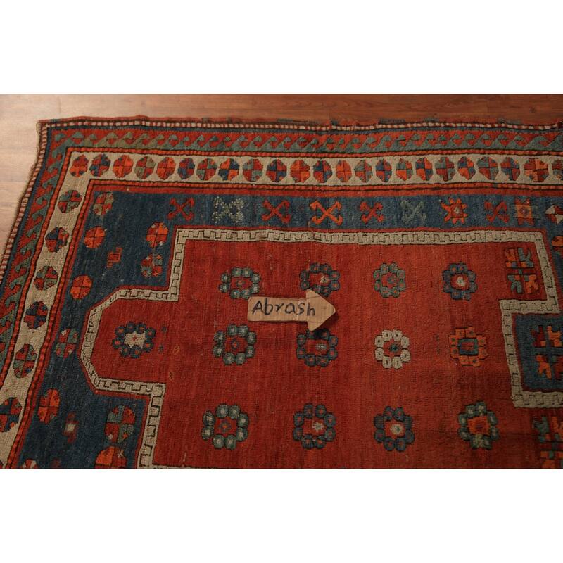 Hand Knotted Oriental 100% Wool Carpet Traditional Geometric Red Kazak Area Rug - 4' 9'' X 4' 0''