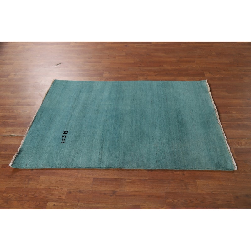 Modern Aqua Gabbeh Oriental Foyer Rug Handmade Wool Carpet - 3'1" x 4'10"