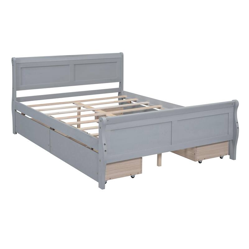 Wood Platform Bed with 4 Drawers and Streamlined Design