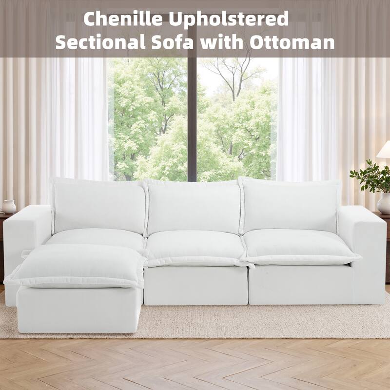 Chenille No Assembly Modular Sectional Sofa Cloud Couch with Ottoman