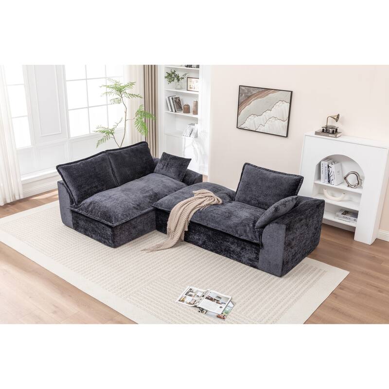 Modular Cloud Sectional Couch with L-Shape Chaise, Chenille Upholstered Boneless Sofa, Compressed Deep Seat Sofa with Pillows