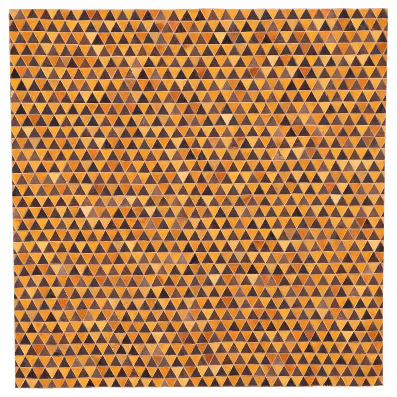ECARPETGALLERY Handmade Cowhide Patchwork Orange Leather Rug - 5'11 x 5'11