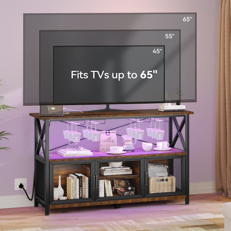 Liquor Bar Cabinet with LED Light Removable Wine Rack