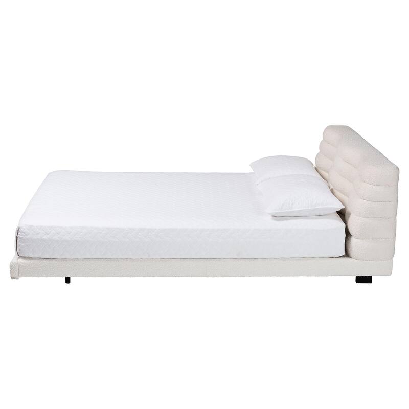 Alfie Boucle Floating Bed with Channel Tufted Headboard - Low Profile Minimalist Platform Bed Frame