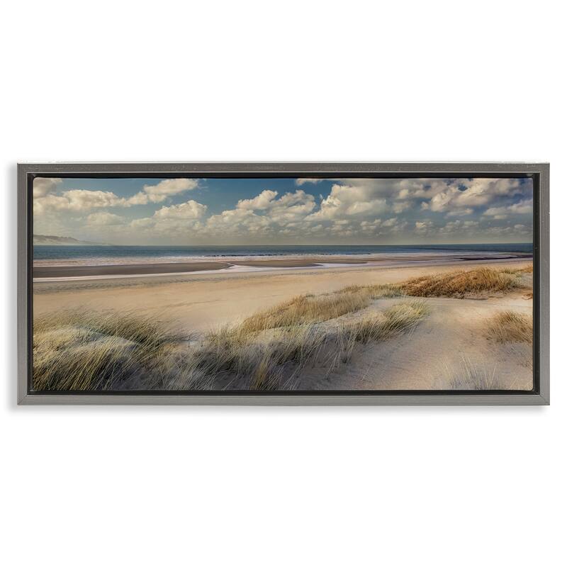 Stupell Rolling Clouds Beach Scenery Framed Floater Canvas Wall Art Design By Mike Calascibetta - 25 x 11 - Grey