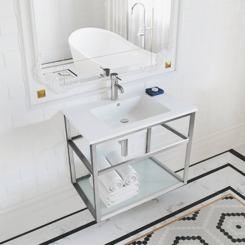 Pierre 30 Single, Open Shelf, Metal Frame Bathroom Vanity
