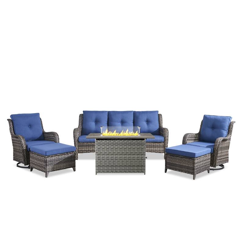 Fire Pit Table with Glider Chairs Sofa Chairs Grey-Blue - Grey