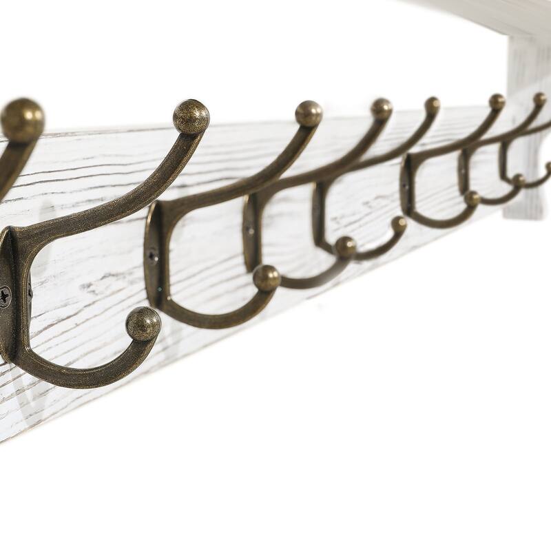 35.8" Wall Mounted Coat Rack with Storage Shelf & Metal Hooks - 35.8"L x 4.6"D x 7.8"H
