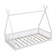 preview thumbnail 15 of 20, Twin Size Floor Bed, Platform Bed Frame with Fence and Roof, Solid Wood Playhouse Bedframe w/Open Door, No Box Spring Needed