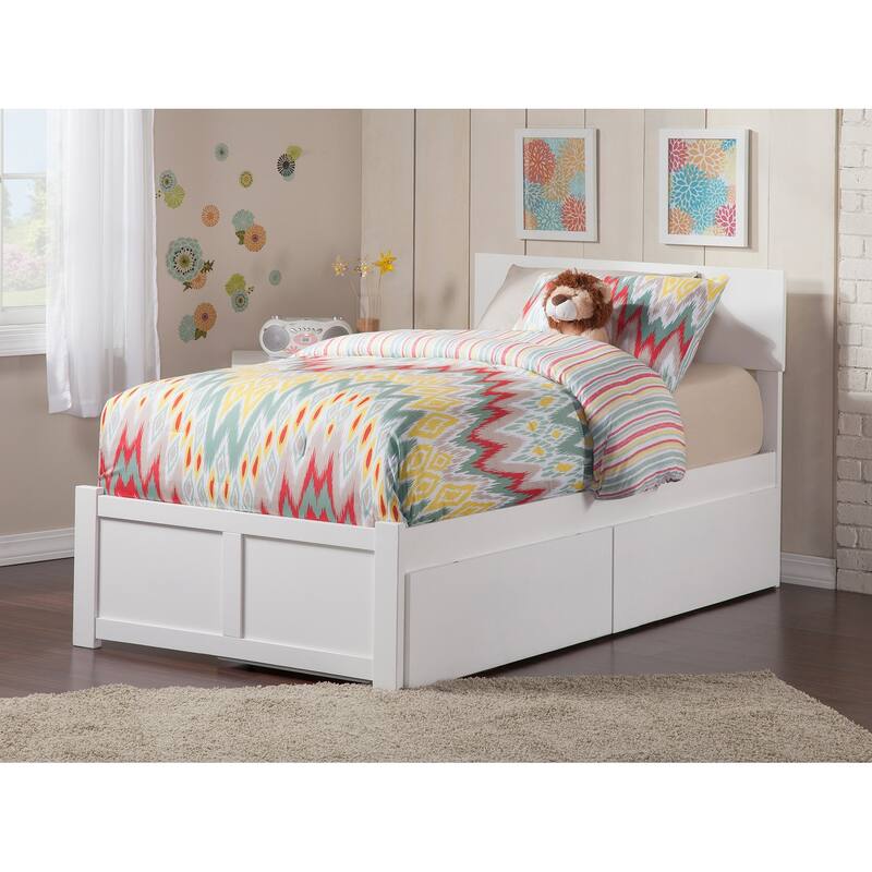 Orlando Twin Platform Bed with Footboard and 2 Bed Drawers in White