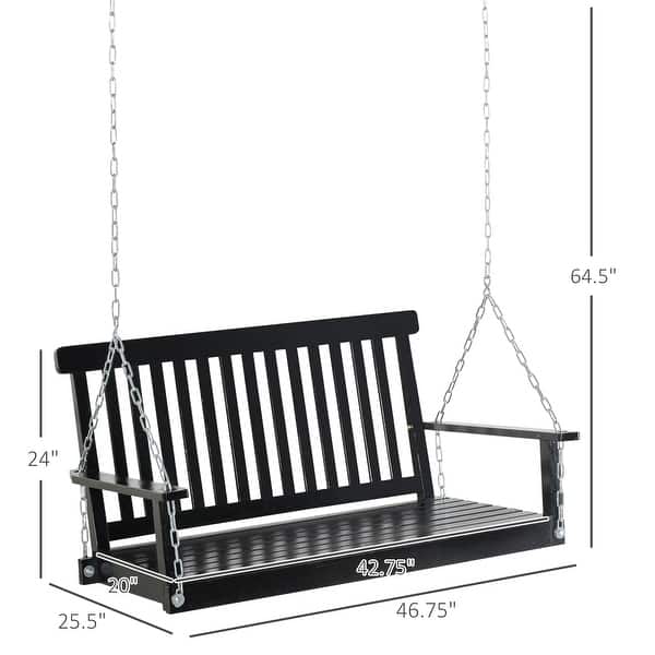 dimension image slide 1 of 2, Outsunny 2-Seater Hanging Porch Swing Outdoor Patio Swing Chair Seat with Slatted Build and Chains