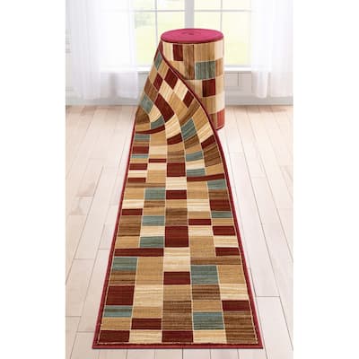 Custom Size Runner 27 Inches Wide Barclay Yaren Modern Geo Block Rug