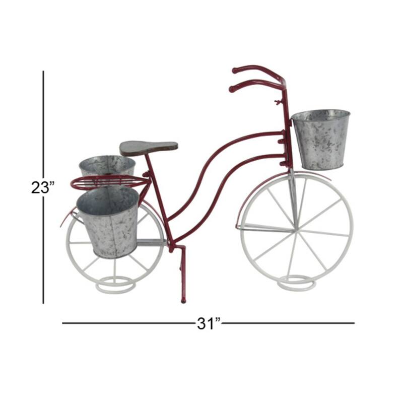 Red Metal Indoor Outdoor Bike Indoor Outdoor Plantstand with Basket and Saddle Bag Planters - 31 x 15 x 23Round