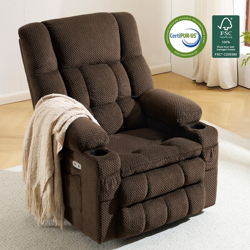 MCombo Dual Motor Power Lift Recliner Chair Sofa with Massage and Heat, Infinite Position, USB Ports, Fabric R7897 - Coffee