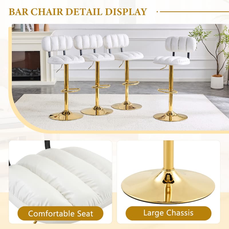 Adjustable Height Swivel Bar Stools Set of 2, PU Leather Upholstered Bar Stools, Dining Chairs with Metal Base & Footrest