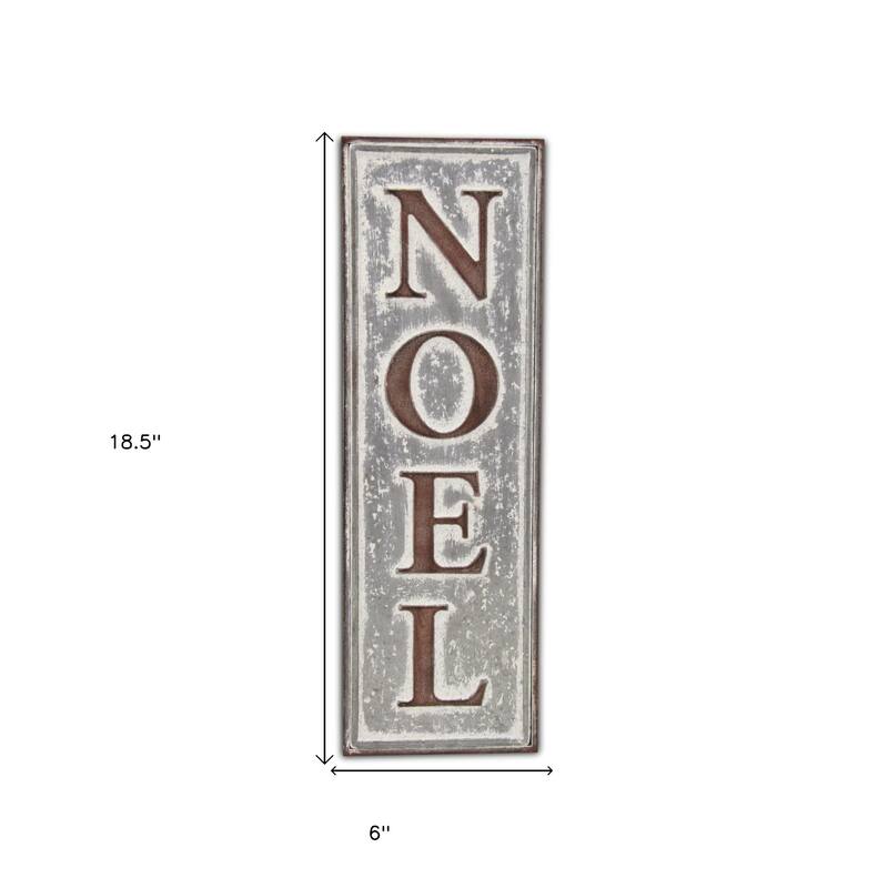HomeRoots 19" X 6" Gray and Brown Christmas Handcrafted Noel Metal Wall Decor