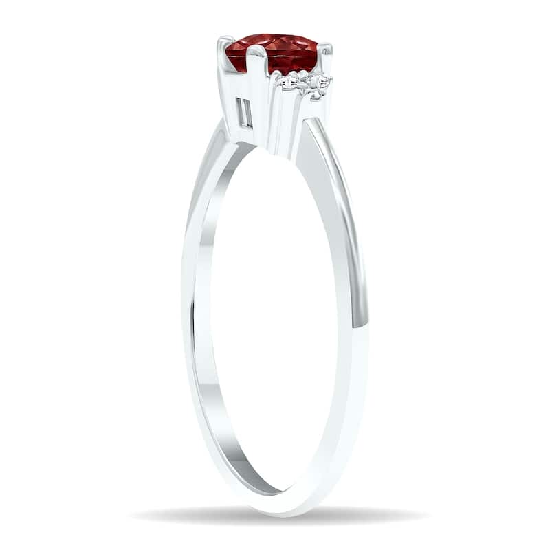 Women's Garnet and Diamond Half Moon Ring in 10K White Gold