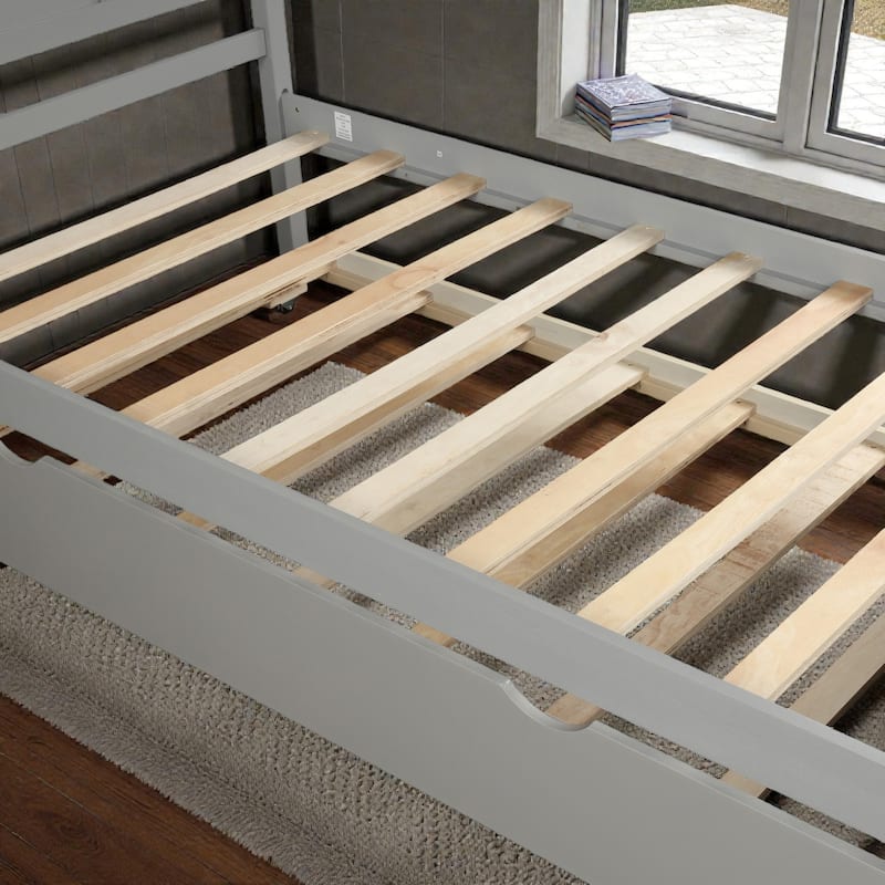 Twin Size Platform Bed with Trundle, Solid Wood Frame, Space-Saving Design, Pine & MDF Construction, No Box Spring Needed