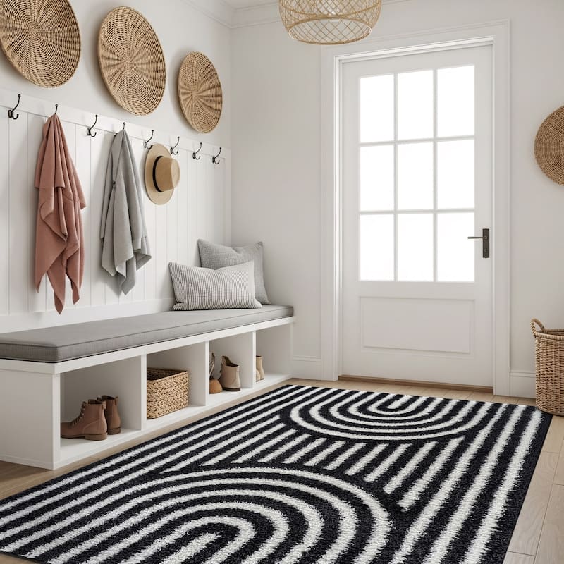 Abstract Arch Shag Rug - Medium Pile, Durable & Easy to Clean - Anthracite Dark Gray - Anthracite - 4' x 6'