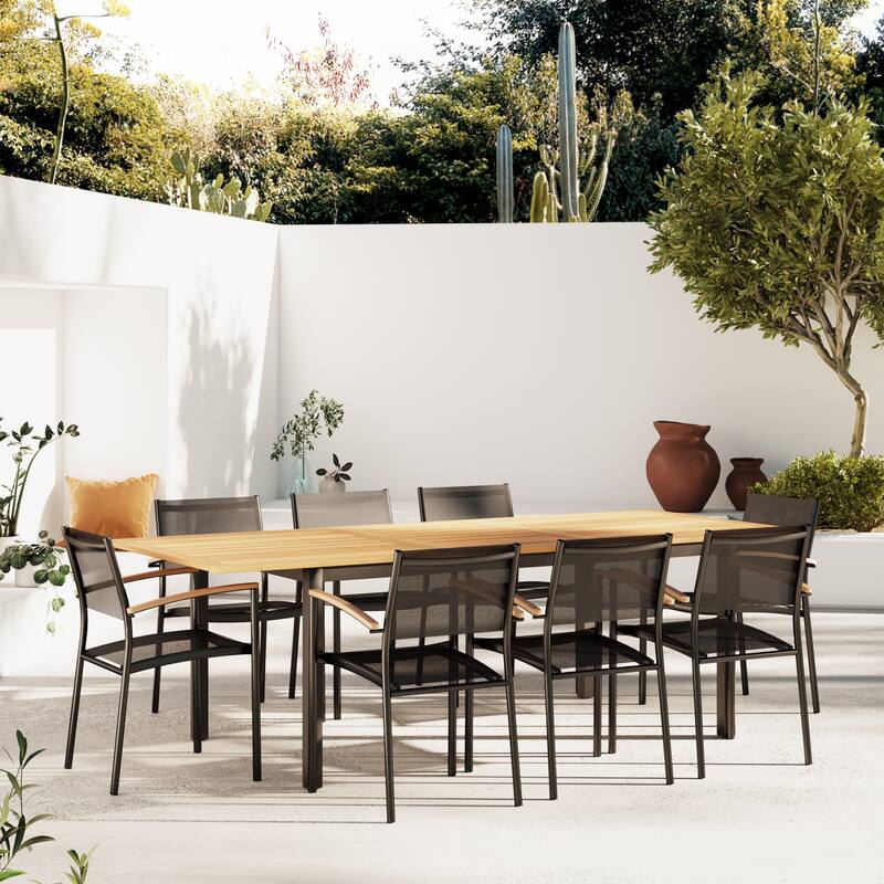 LifestyleGarden 9pc Outdoor Patio Extendable Dining Set - Brown and Black