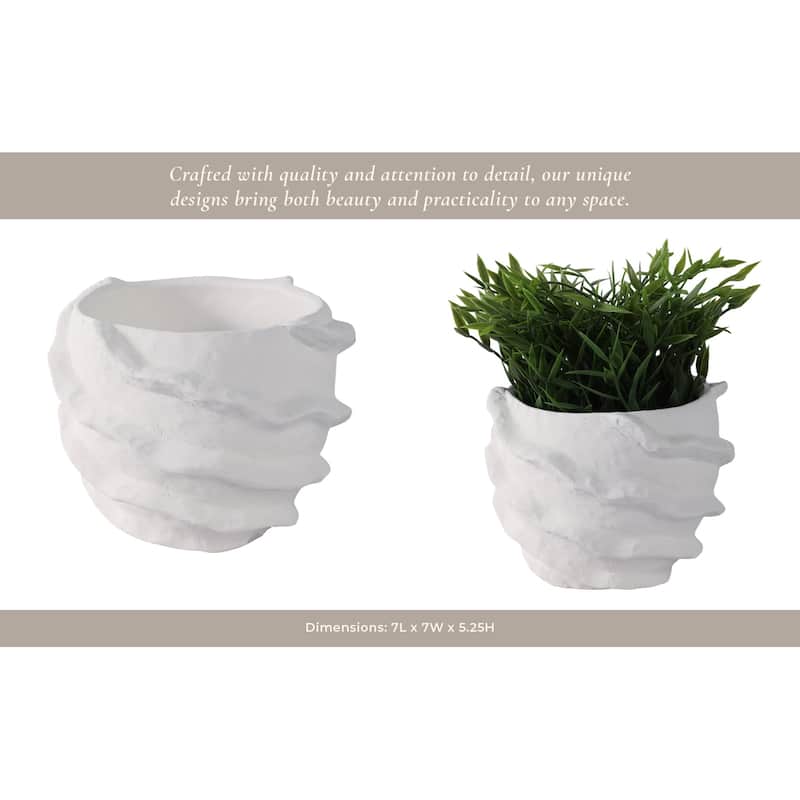 Pottery Planter Sculpted Textured Design Home Garden Decor - 5" White - 7" x 7" x 5.25"