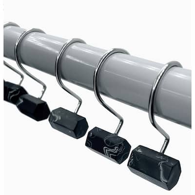 12 Piece Set - Cylinder Black Button Heavy Duty Shower Curtain Hooks Rings Rustproof Metal