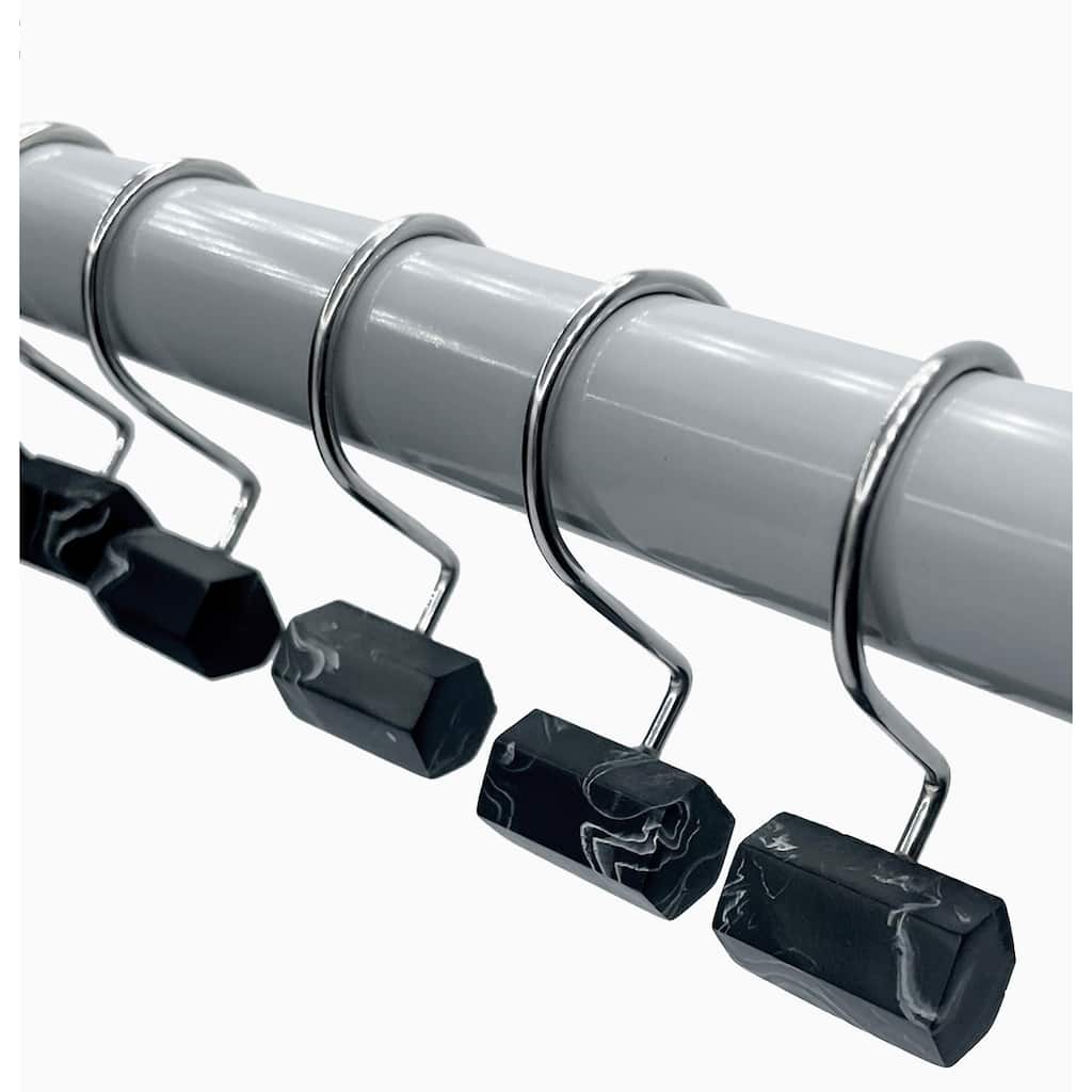 12 Piece Set - Cylinder Black Button Heavy Duty Shower Curtain Hooks Rings Rustproof Metal