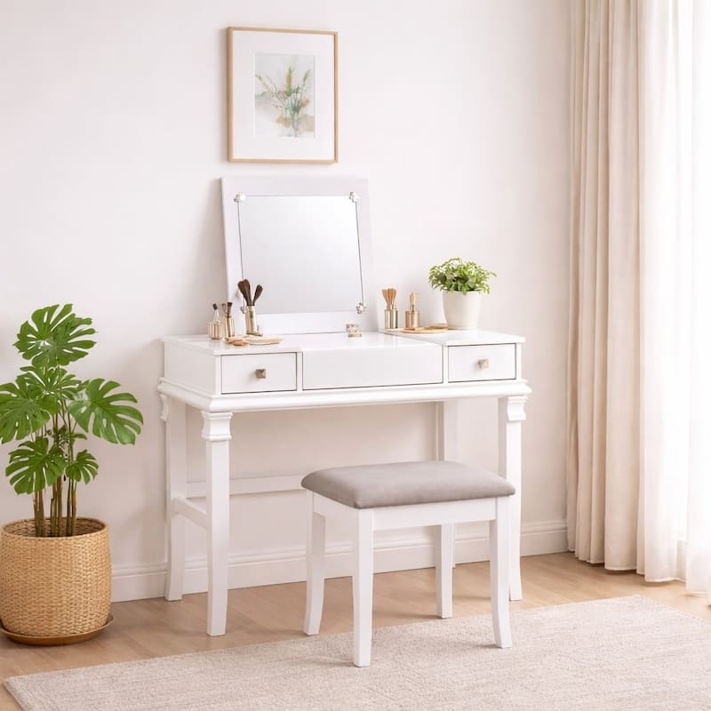 Linon Orhei White Vanity Set