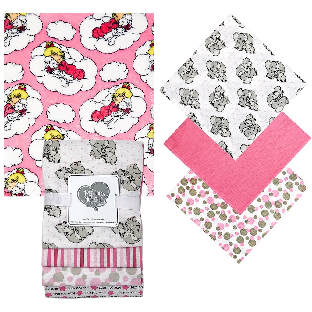 Baby Girls 8 Piece Elephants Baby Gift Set, Bright Pink