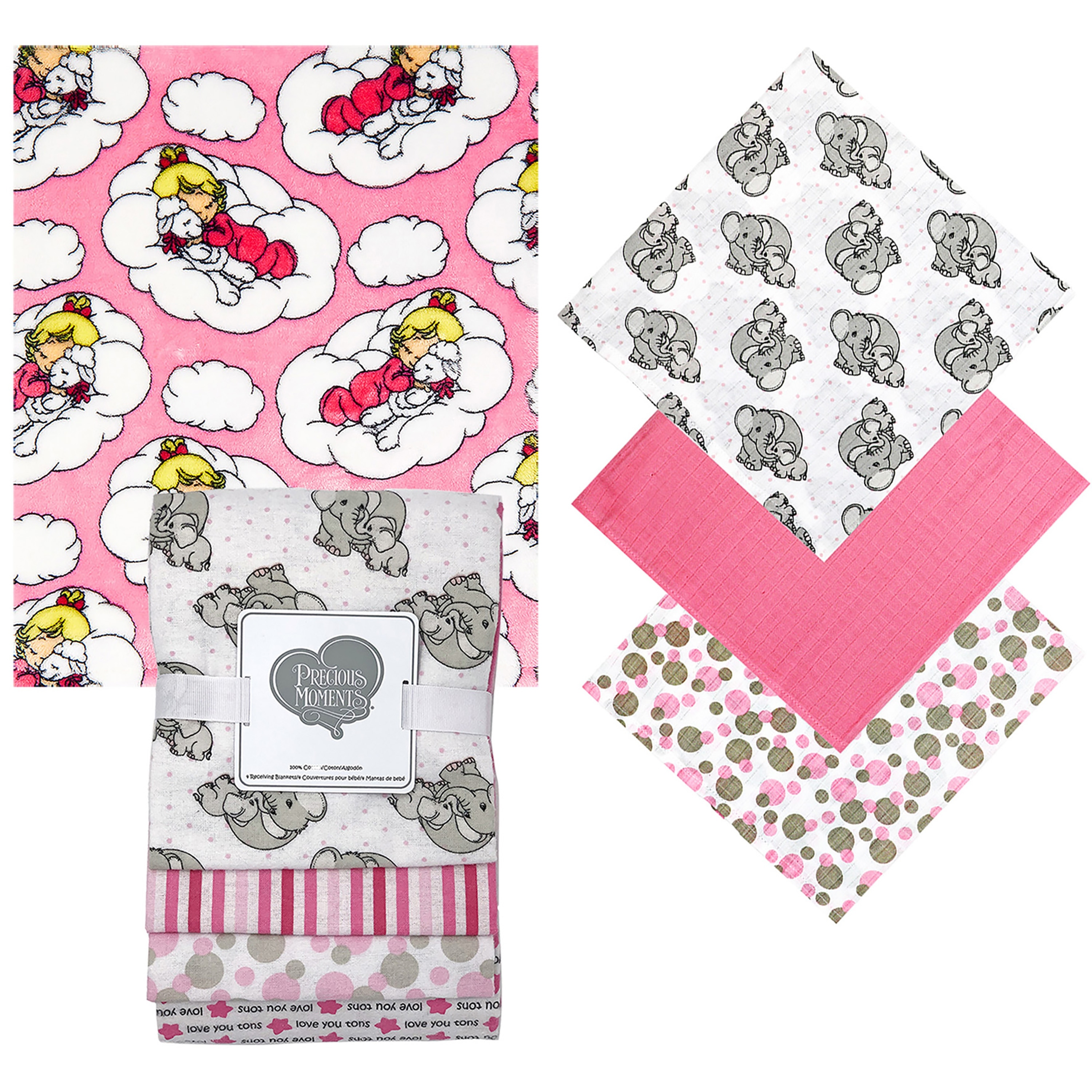 Baby Girls 8 Piece Elephants Baby Gift Set, Bright Pink