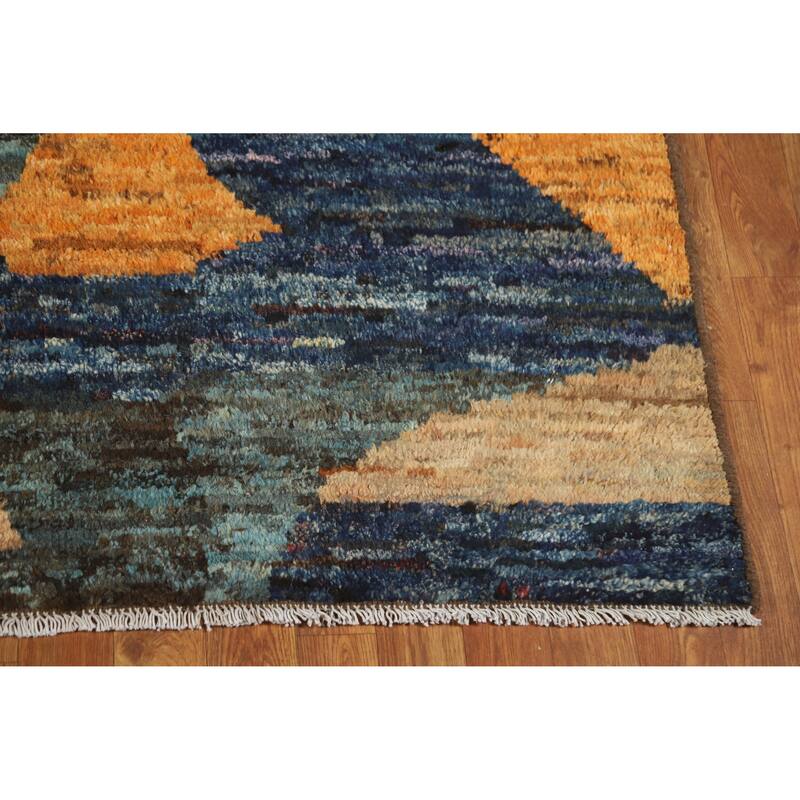 Abstract Geometric Moroccan Oriental Area Rug Hand-Knotted Wool Carpet - 5'5" x 7'9"