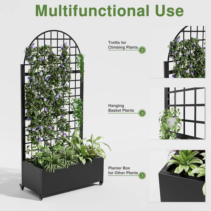 Movable Raised Garden Bed with Trellis and Lockable Wheels - 71*35