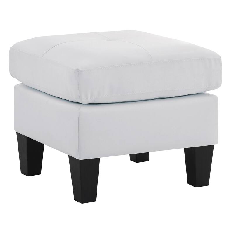 Upholstered Tufted Faux Leather Ottoman - 23" - White