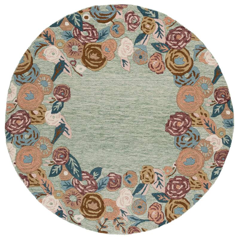 SAFAVIEH Handmade Jardin Mizue Floral Wool Rug - 6' Round - Sage/Rust