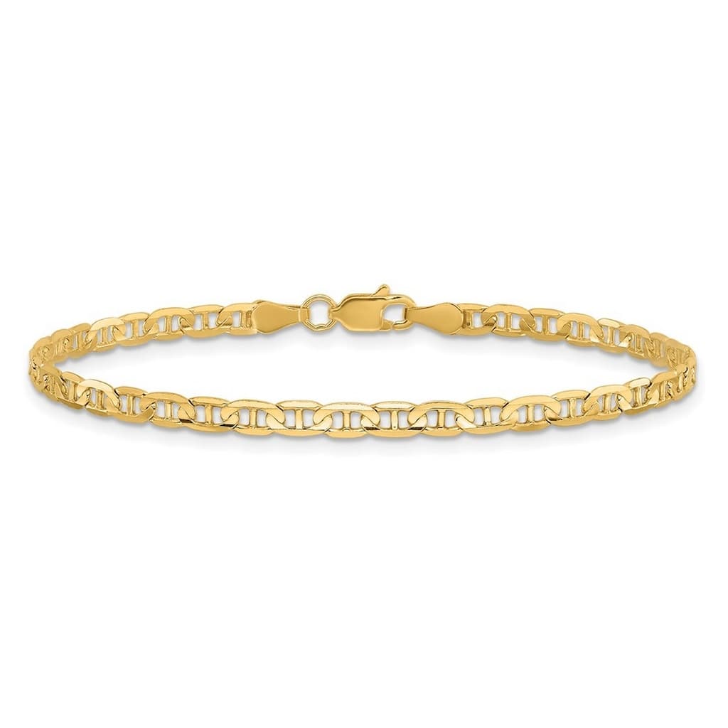 Curata 14k Yellow Gold Solid Polished 3mm Concave Nautical Ship Mariner Anchor Chain Bracelet 7 Inch