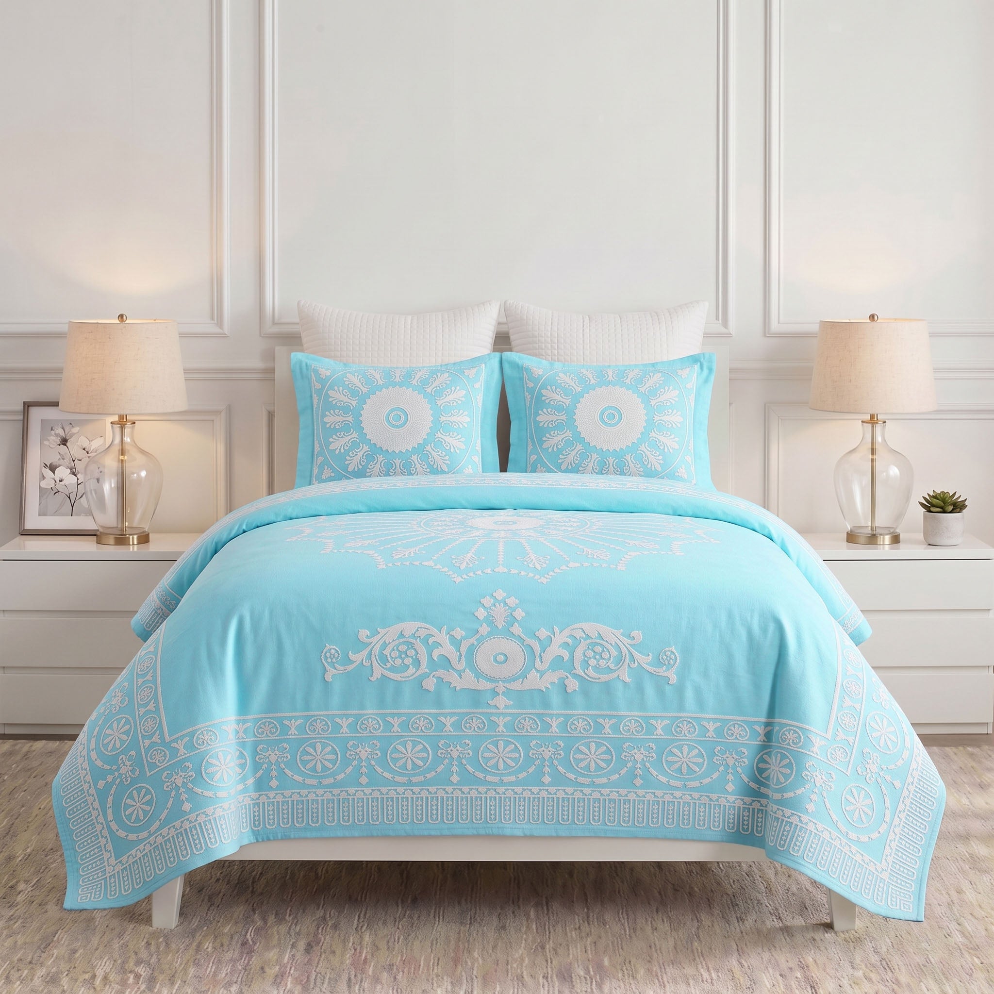 Superior Cotton Blend Textured Bedspread Set, Jacquard Coverlet, Lightweight All-Season Quilt Bedding with Matching Shams