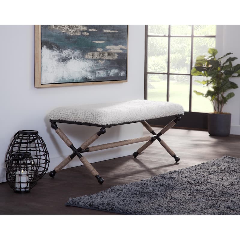 Martingale Ivory Upholstered Bouclé Double Bench - Ivory and Black