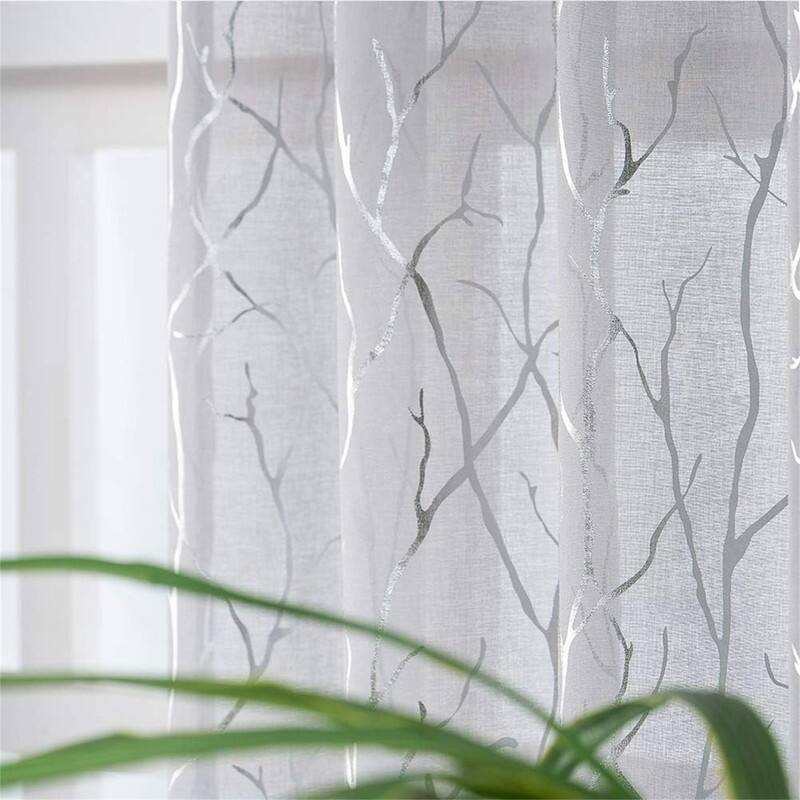 Silver Tree Sheer Curtains 52x84" Metallic Design