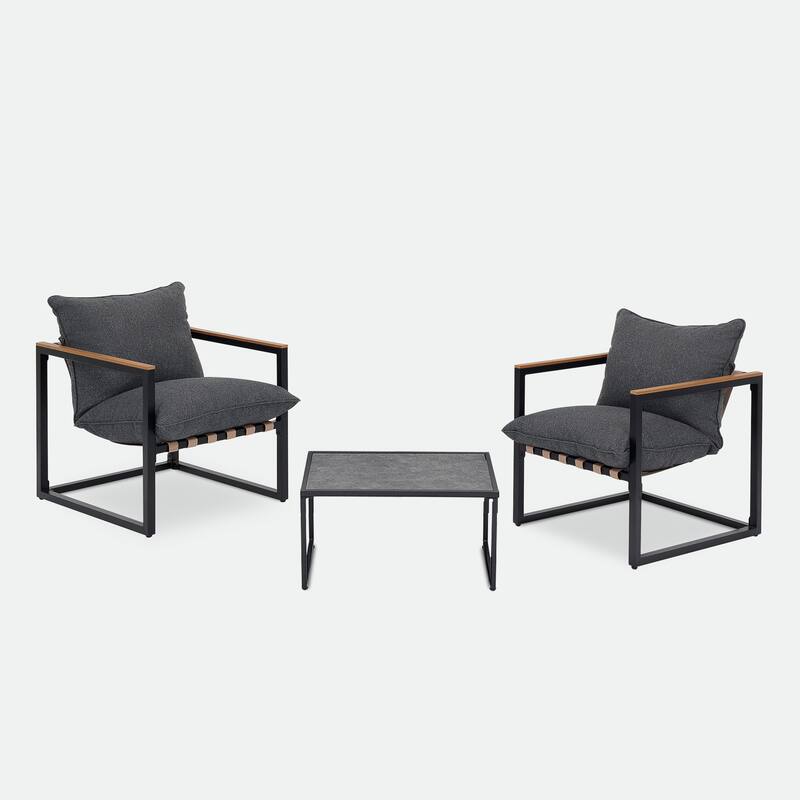 4 Piece All Weather Webbing Patio Conversation Set Outdoor Sofa Set with Washable Cushions and Chairs