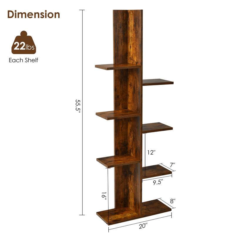 8 Shelf Tree Bookshelf Wooden Bookcase Free Standing Display Shelf