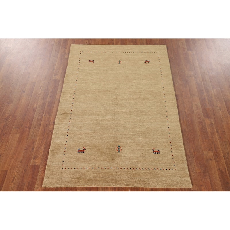 Tribal Gabbeh Area Rug Handmade Oriental Wool Carpet - 3'11"x 5'10"