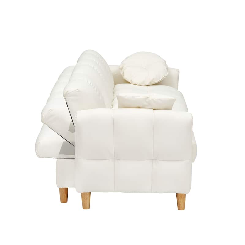 3-Seater Teddy Fabric Sleeper Sofa with Pull-Out Bed, Beige Couch with Storage and Gold Legs