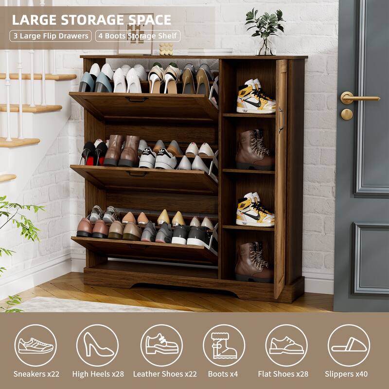 28 Pair Large Shoe Storage Cabinet with Adjustable Shelves - 48.8'' H X 46.9'' W X 10.2'' D
