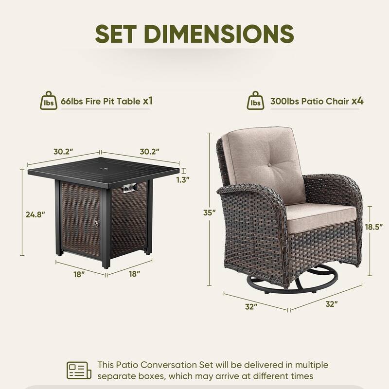 Outdoor Chairs with Fire Pit Table Set